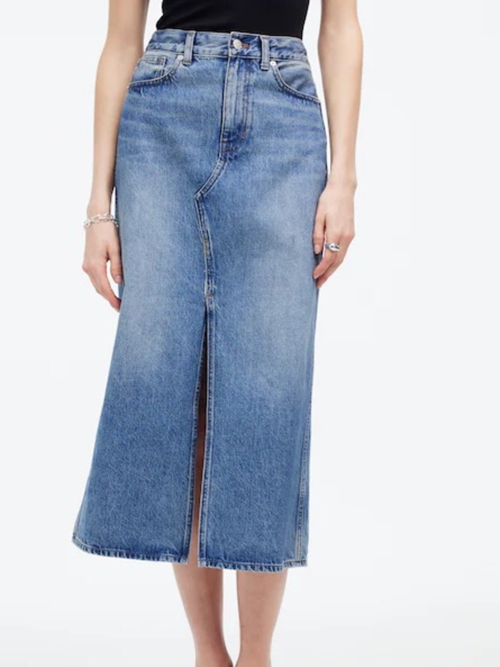 Madewell The Rilee Denim Midi Skirt Size 27